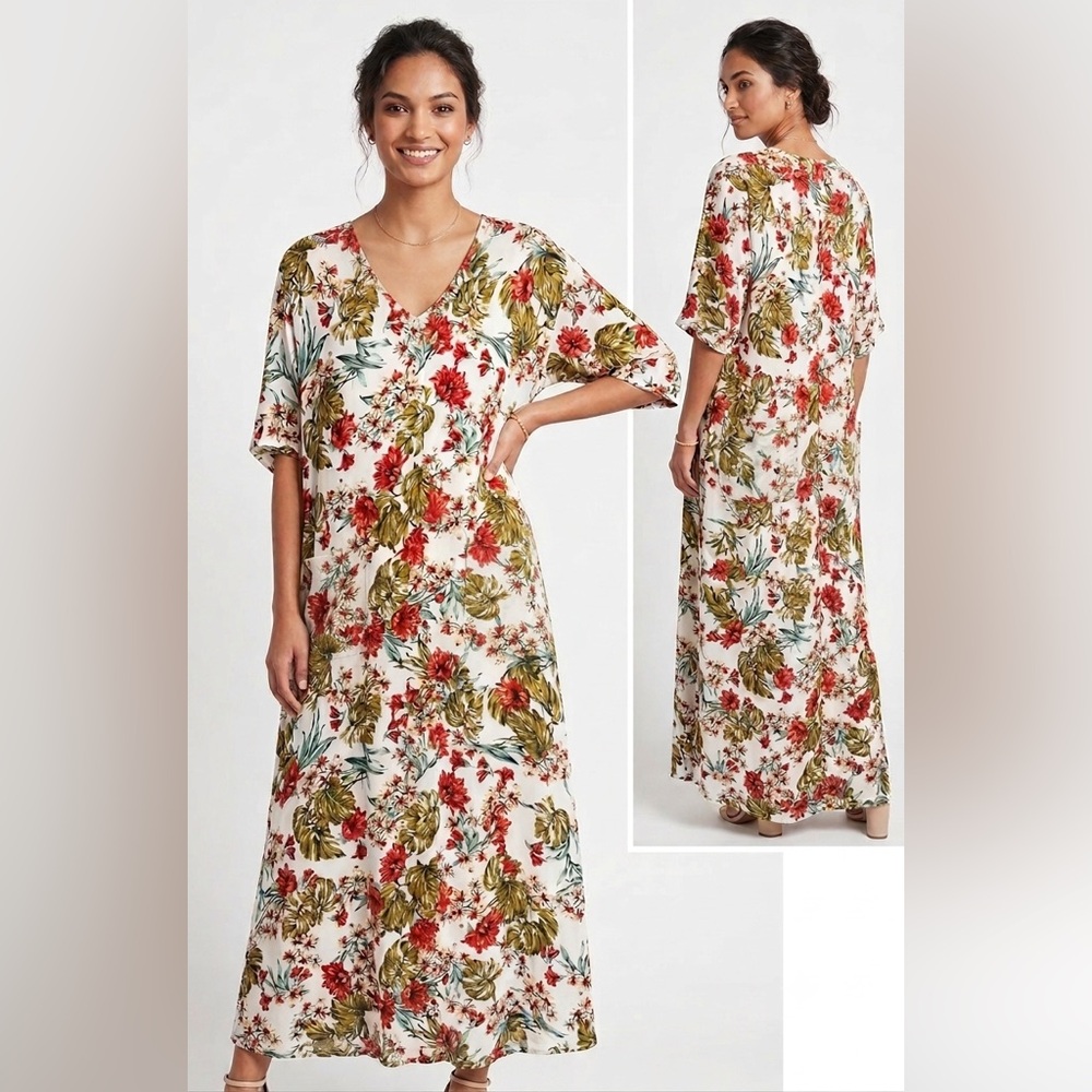 Floral Midi Dress Kaftan Vacation‎ Cottagecore